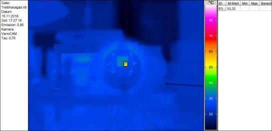 Abb. 5: Nach ca. 15s hat sich die gemessene Temperatur nicht wesentlich erhöht. Sie liegt nun bei 33°C