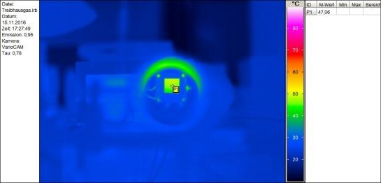 Abb. 7: Deutlich sichtbar der Temperaturanstieg auf 47 °C