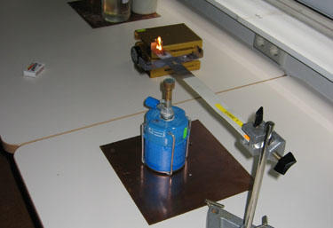 Abb. 3: Experiment Wärmeleitung Kupfer, Messing und Eisen