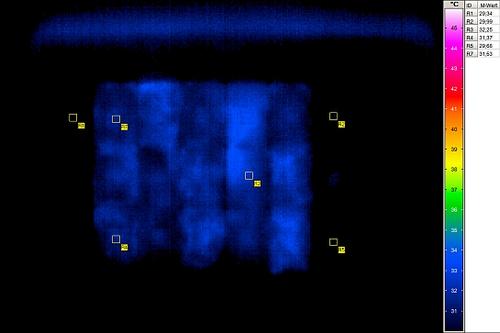 Abb. 7: Pigmentfeld - Ende der Abkühlphase. Die maximale Differenztemperatur zwischen den Messpunkten beträgt 2,5 K. Die Messzeit zwischen Abbildung 5 und 7 liegt bei 62 s