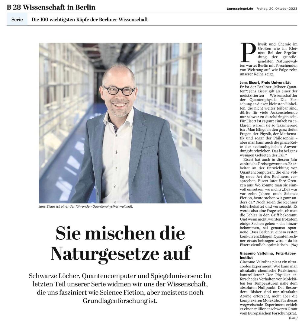 Jens Eisert mentioned in the Tagesspiegel.