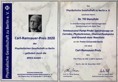 Carl-Ramsauer-Preis 2020 für Dr. Till Stensitzki